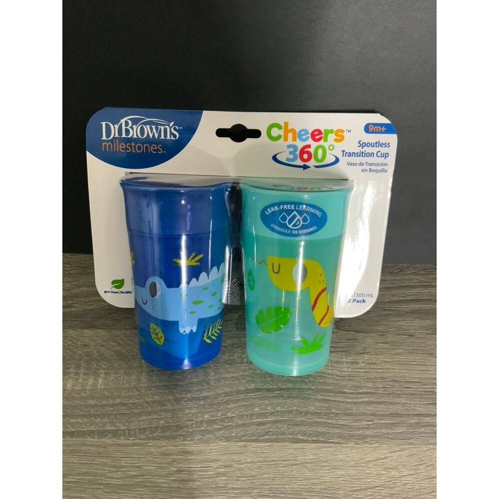 Dr. Brown’s Cheers 360 Spoutless Training Transition Cups 2 Pack, Leak-Proof